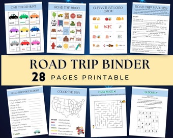 Binder Road Trip Printables Games Bundle Car Activities for Family Vacation Travel Activities for Kids Travel Games Instant download pdf