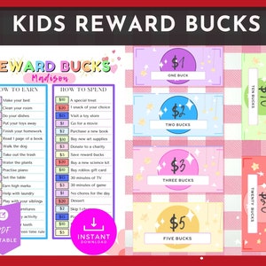 Editable Kids Reward Bucks Printable, INSTANT DOWNLOAD, Mom Bucks,  Reward System For Kids, Chore Bucks, Good Behavior Bucks, Play Money