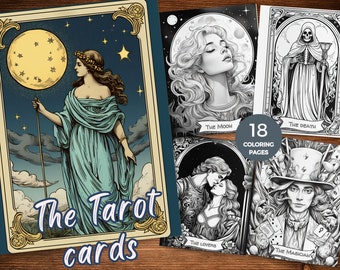 Printable Coloring Book Tarot Cards, Coloring Tarot Cards, Tarot Card Coloring Book, Tarot Card Coloring Pages, Mystical Tarot Odyssey