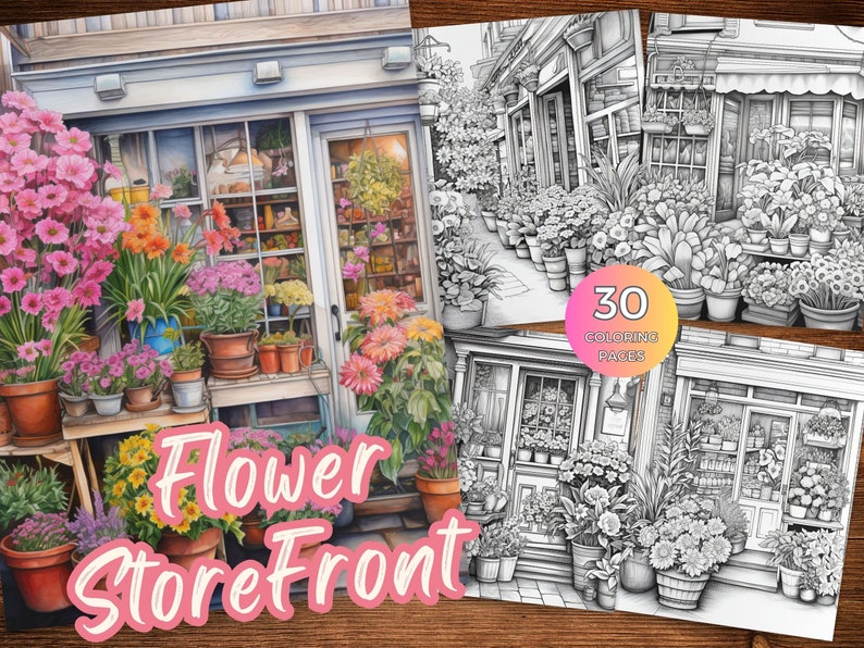 Flower Storefront Coloring Pages for Adults Storefront Coloring Page ...