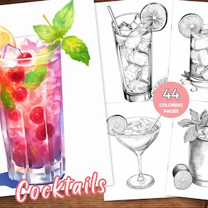 Cocktails coloring pages for Adults Instant Download Printable PDF Espresso Martini Old Fashioned Signature Cocktail Coloring Book Grayscale