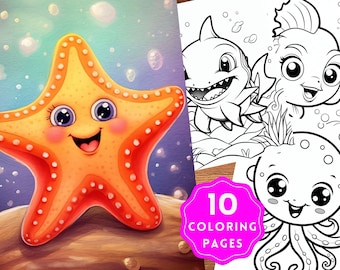 Coloring Pages Sea Creatures, INSTANT DOWNLOAD, Seas Creatures Coloring Pages, Back to School Coloring Sheets, PDF Printables, Seas Animals