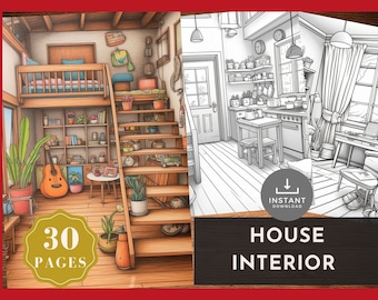 House Interior Designs Coloring Pages,Boho and Hygge Interior coloring, Room, Furniture, Instant Download,Adults, Kids, mindfulness