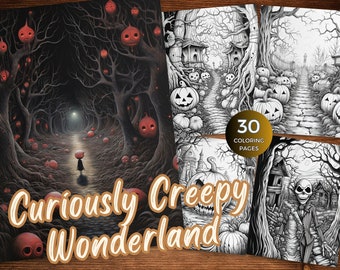 Curiously Creepy Wonderland Coloring Pages for Adults Creepy landscape Coloring Book Creepy House Colouring Printable PDF Grayscale Color