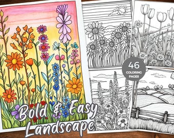 Simple Art Coloring Pages Bold and Easy Designs for Relaxation with Minimalist Scenery Coloring Book for Adults Instant Download Printable