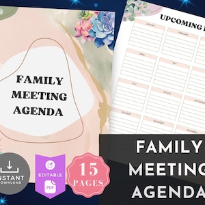 Family Meeting Agenda Template, Family Meeting Guide Minimalist, Family Meeting Printable Boho, Home Management, Life Organizer ADHD Planner