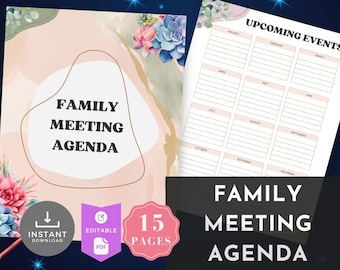 Familiebijeenkomst Agenda Sjabloon, Familiebijeenkomst Gids Minimalistisch, Familiebijeenkomst Afdrukbare Boho, Home Management, Life Organizer ADHD Planner