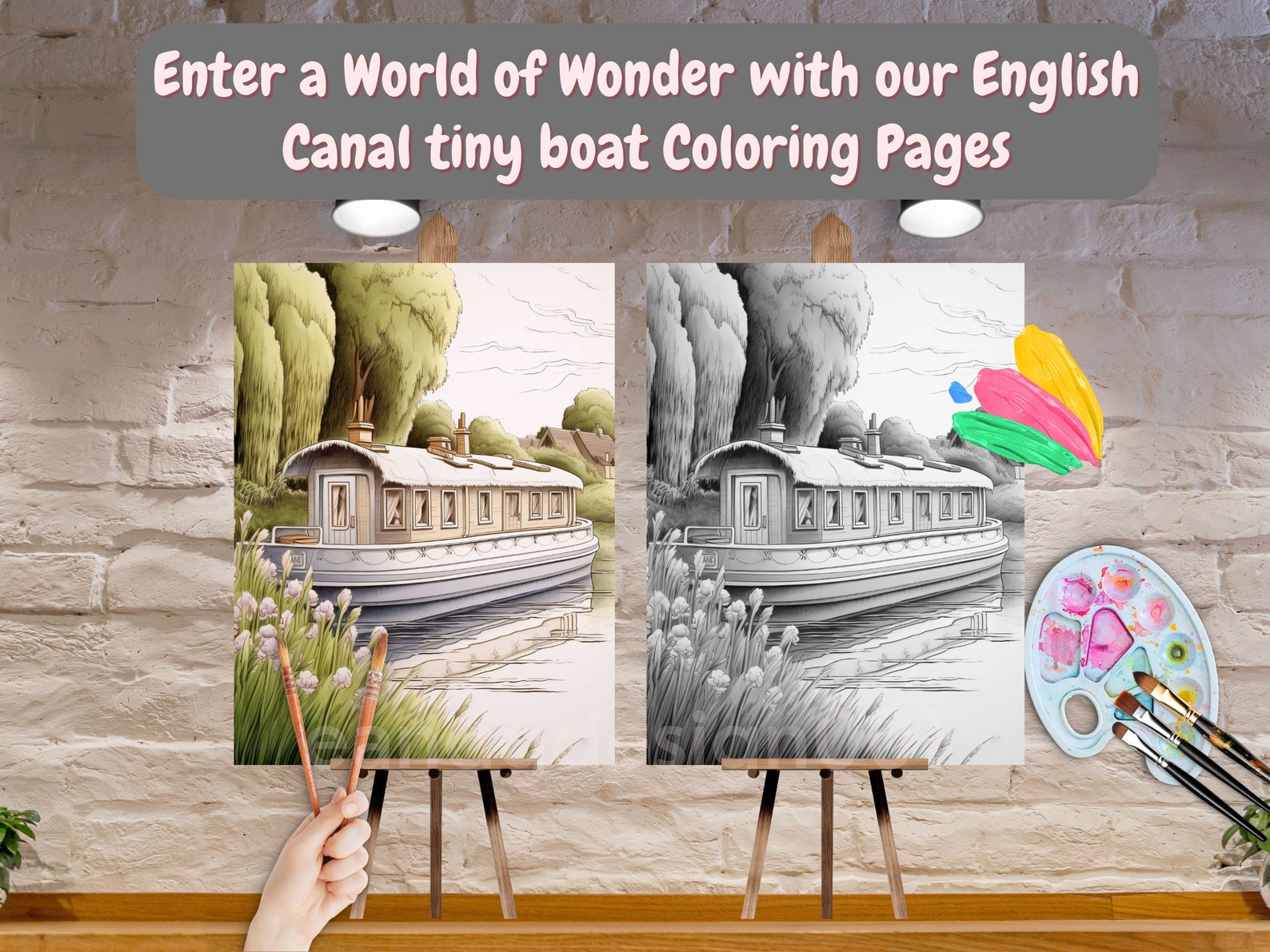 English Canal Boat Coloring Book English Tiny Boat for Stress Relief ...