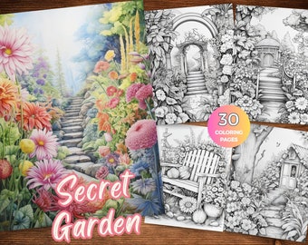Minimalist Secret Garden coloring pages enchanted garden coloring book artistic garden scenes with a minimalist touch grayscale coloring