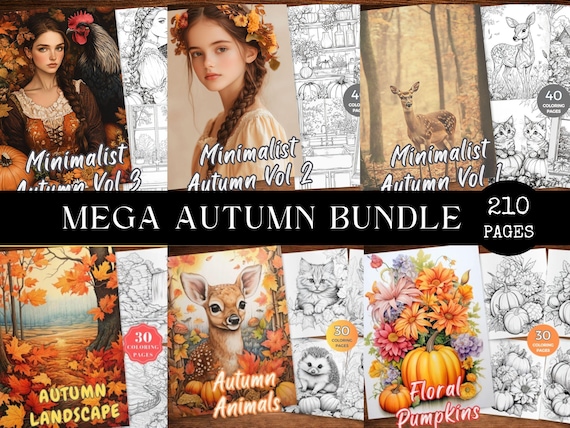 MEGA Autumn Coloring Book BUNDLE Fall Coloring Pages for Adults Autumn Scene Grayscale Coloring Sheets Hello Autumn Colouring Printable PDF