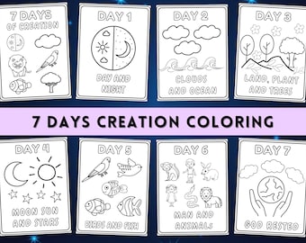 Creation Days Coloring, 7 Days of Creation Coloring Pages, Days of Creation Coloring Sheets, Printable Kids Bible Activities, Sunday School