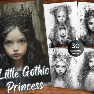 Little Gothic Princess coloring pages for adults Gothic beauty coloring sheets Mysterious gothic princess grayscale coloring book Printable