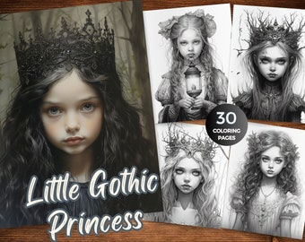 Little Gothic Princess coloring pages for adults Gothic beauty coloring sheets Mysterious gothic princess grayscale coloring book Printable