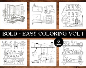 Bold And Easy Coloring Pages, Bold and Easy Coloring Book, Stress Relief Coloring Sheets, Simple and Relaxing Coloring Book