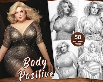 Body Positive Coloring Book Elegant Chubby Women Coloring Pages for Adults Plus Size Beauty Grayscale Coloring Body Positive Coloring Page