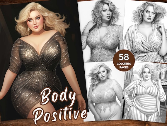 Body Positive Coloring Book Elegant Chubby Women Coloring Pages for Adults Plus Size Beauty Grayscale Coloring Body Positive Coloring Page