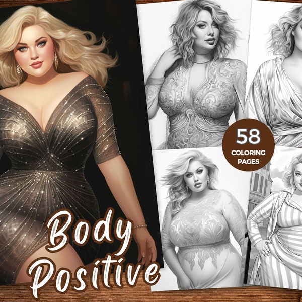 Body Positive Coloring Book Elegant Chubby Women Coloring Pages for Adults Plus Size Beauty Grayscale Coloring Body Positive Coloring Page