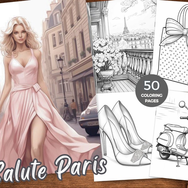 Salute Paris Coloring Book Grayscale Coloring Pages Instant Download Printable PDF Bonjour Coloring Parisian Charm Coloring City of Light