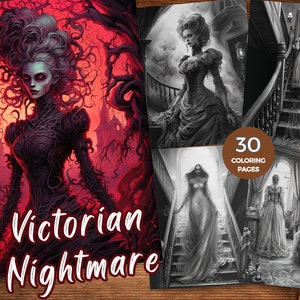 Victorian Nightmare Coloring Pages Gothic Coloring Book Macabre beauty Coloring Page Dark Victorian Grayscale coloring book Instant Download