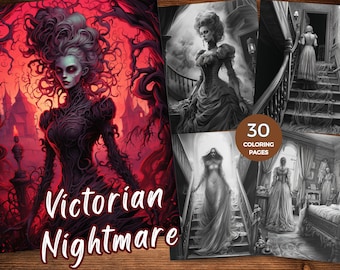 Victorian Nightmare Coloring Pages Gothic Coloring Book Macabre beauty Coloring Page Dark Victorian Grayscale coloring book Instant Download