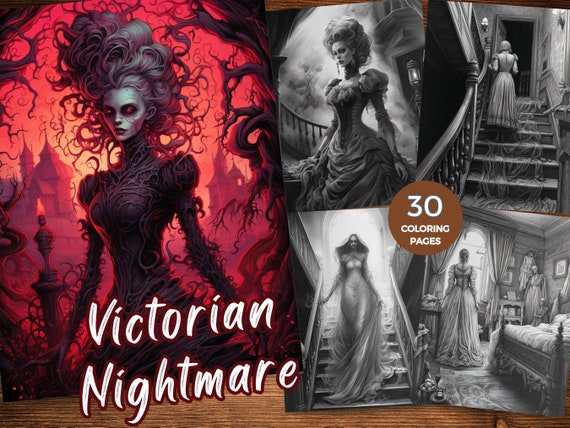 Victorian Nightmare Coloring Pages Gothic Coloring Book Macabre beauty Coloring Page Dark Victorian Grayscale coloring book Instant Download
