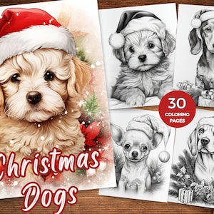 Christmas Dog Coloring Page Christmas Printable Coloring Pages Festive Felines coloring pages Dogs coloring book Dogs Grayscale coloring