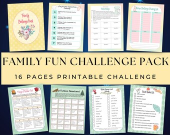 May include: A printable family fun challenge pack with 16 pages of activities. The pack includes challenges like "7-Day Kitchen Explorations Challenge", "Recipe Challenge Grocery List", "Bugs of Outdoor Fun", "The Outdoor Adventure", "Outdoor Summer Scavenger Hunt", and "Beach Bucket List".