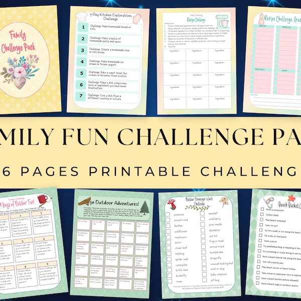 Editable Family Fun Challenge Pack Printable, INSTANT DOWNLOAD, Editable PDF Family Activities, Family Challenge Bundle, Family Reunion