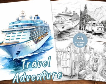 Travel Adventure Coloring Page Printable Road Trip Coloring Pages RV Coloring Sheets Coloring Page for Adults Instant Download Landscapes