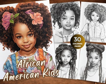 African American kids coloring pages Printable kids grayscale coloring book Kids of color coloring pages celebrating diversity Portraits