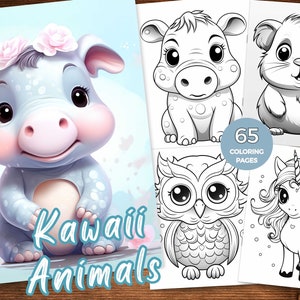 Cute Kawaii Animals Coloring Page Kawaii Animals Coloring Book for Kids and Adults Instant Download Printable Kawaii Anime Coloring Sheets
