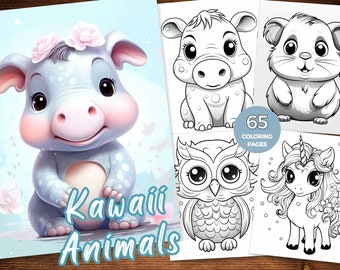 Cute Kawaii Animals Coloring Page Kawaii Animals Coloring Book for Kids and Adults Instant Download Printable Kawaii Anime Coloring Sheets