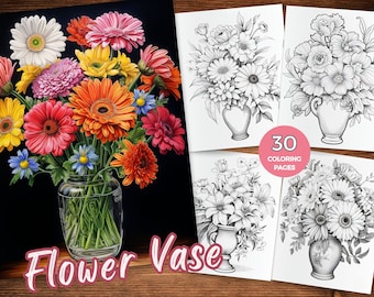Printable Flower Vase Coloring Pages Flowers in Vase Coloring Pages Floral Arrangement Coloring Sheets Bouquet coloring book Blossom Bliss