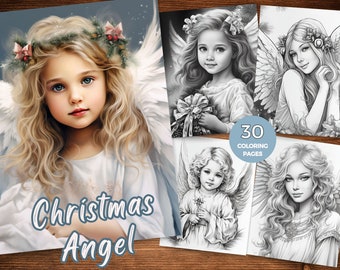May include: A colouring book cover featuring a Christmas angel with a wreath of holly and berries in her hair. The cover text reads "Christmas Angel" and includes the phrase "30 Colouring Pages".