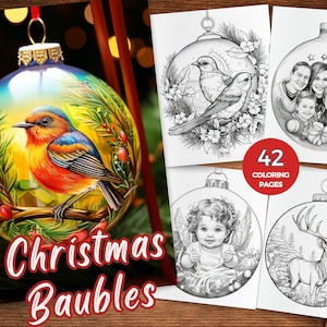 Christmas Baubles Coloring Pages Printable Christmas Ornament Coloring Sheet of Festive Ornaments Grayscale Coloring Book holiday decoration