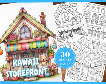 Adorable Storefront Grayscale Coloring Pages Kawaii Frontstore Coloring Book Instant Download Front store Printable PDF Cute Storefront