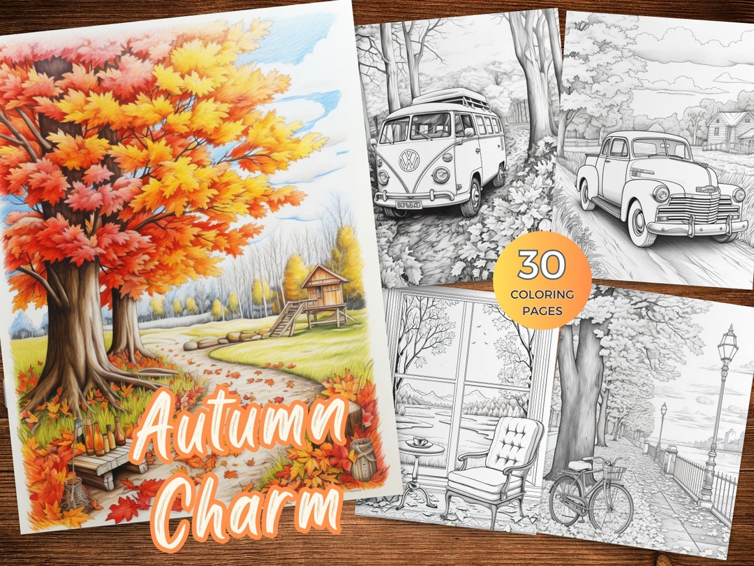 Minimalist Autumn Charm Coloring Pages for Adults Fall Theme Coloring ...