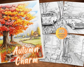 Minimalist Autumn Charm Coloring Pages for Adults Fall Theme Coloring Pages for Fall Season Grayscale Coloring Sheets Print Autumn Coloring