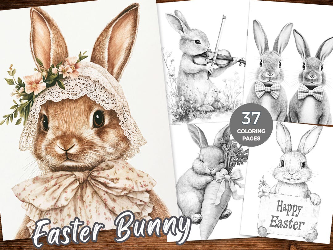 Easter Bunnies Coloring Book, Easter Coloring Pages for Kids and Adults ...