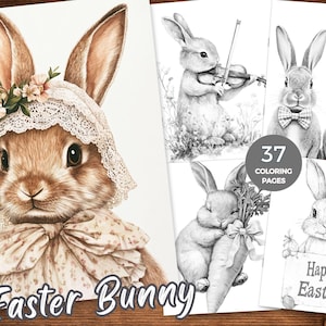 Easter Bunnies Coloring Book, Easter Coloring Pages for Kids and Adults, Rabbit Coloring Pages Printable PDF, Easter Activity book