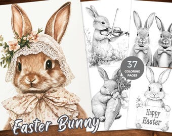 Easter Bunnies Coloring Book, Easter Coloring Pages for Kids and Adults, Rabbit Coloring Pages Printable PDF, Easter Activity book