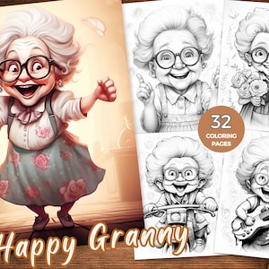 Coloring Page Grandma Grayscale Coloring Book Happy Grandma Coloring Crazy Grandma Coloring Page for Grandma Coloring Page of Granny PDF