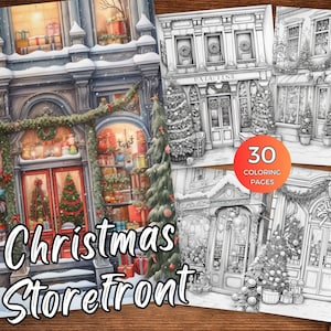 Christmas Storefront Coloring Pages StoreFront Grayscale Coloring Book Instant Download Windows Coloring Printable Christmas Coloring Sheets