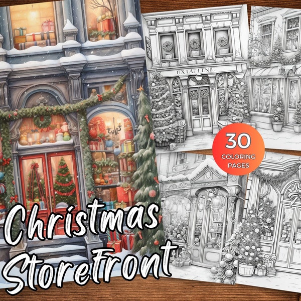 Christmas Storefront Coloring Pages StoreFront Grayscale Coloring Book Instant Download Windows Coloring Printable Christmas Coloring Sheets