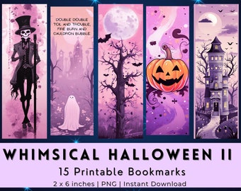 Halloween Bookmarks Bundle Printable Digital Instant Download PNG Bookmark Set Whimsical bookmark set Witches Skeleton Witchy Vibes Pumpkins