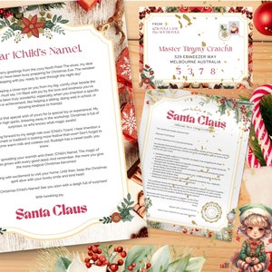Carta de Santa Canva Editable, Certificado Oficial de Lista Niza, Etiqueta de Sobre de Carta de Santa Navidad, Cartas de Santa Personalizadas Editables