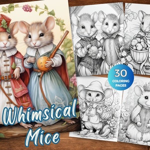 Fairytale Mice Coloring Book Mice Coloring Pages Mice Coloring Book Cute Mouse Coloring Sheet Mouse coloring pages printable PDF Grayscale