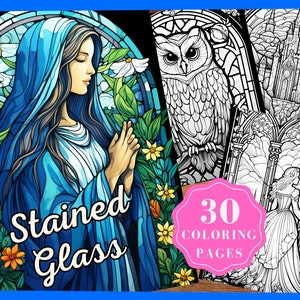 Stained Glass Coloring Pages for Adults, Printable Stained Glass Window Coloring Sheets Stained Glass Window Coloring Book, Instant Download