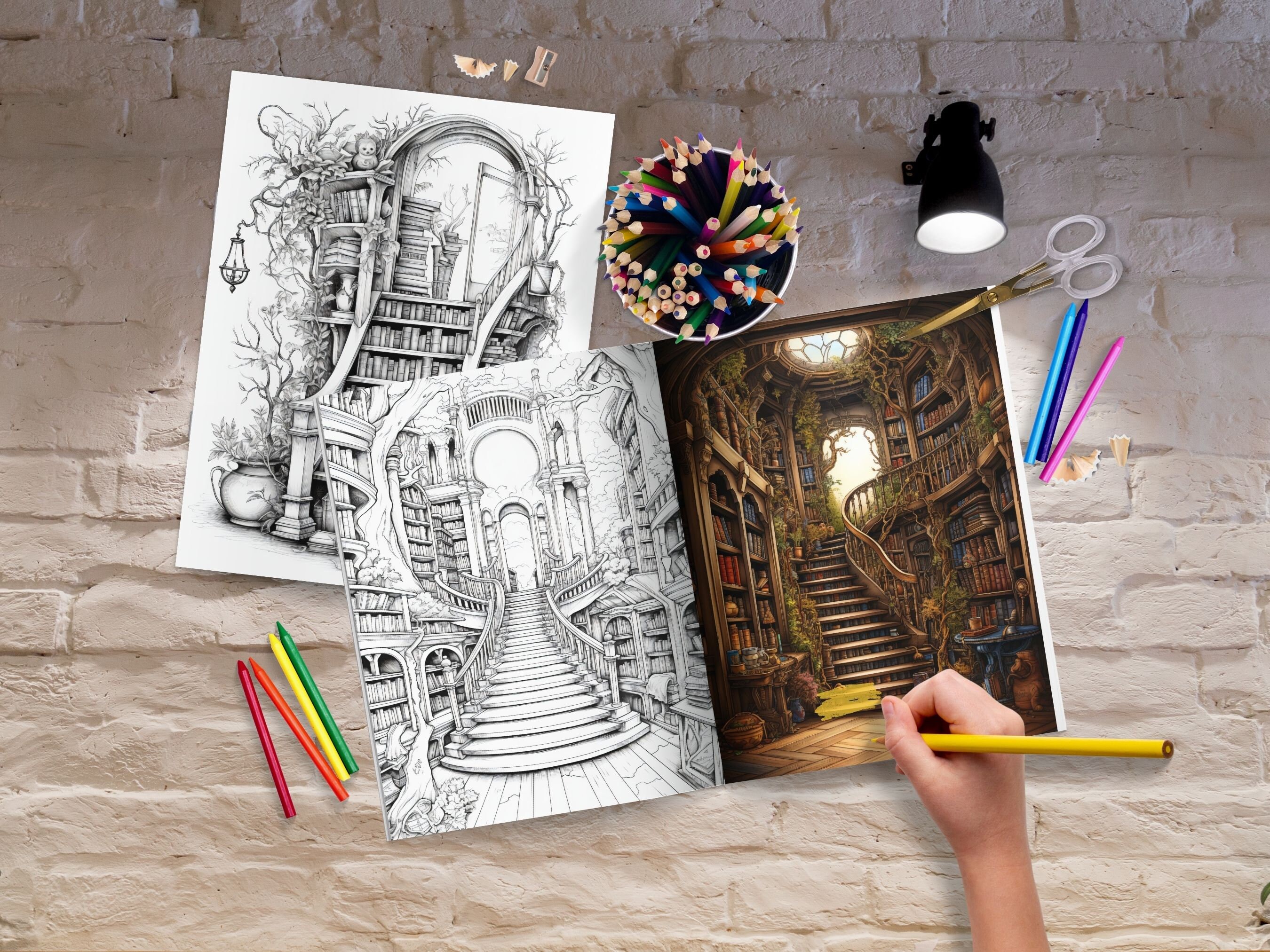 Enchanted Library Coloring Page Book, Fantasy Coloring Book, Adult ...
