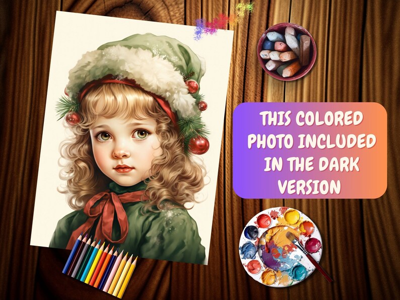 Vintage Christmas little girl coloring pages Holiday-themed coloring pages featuring little girls Winter Girls coloring book Grayscale color image 2